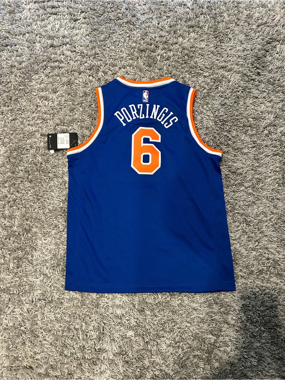 Nike Kids Blue Knicks Porzingis #6 Jersey with Orange Trim